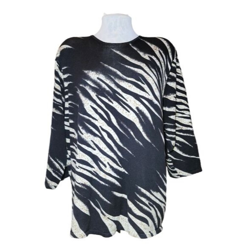 Joseph A. Woman Silk Blend Zebra Print 3/4 Sleeve Crewneck Sweater Plus Size 3X‎